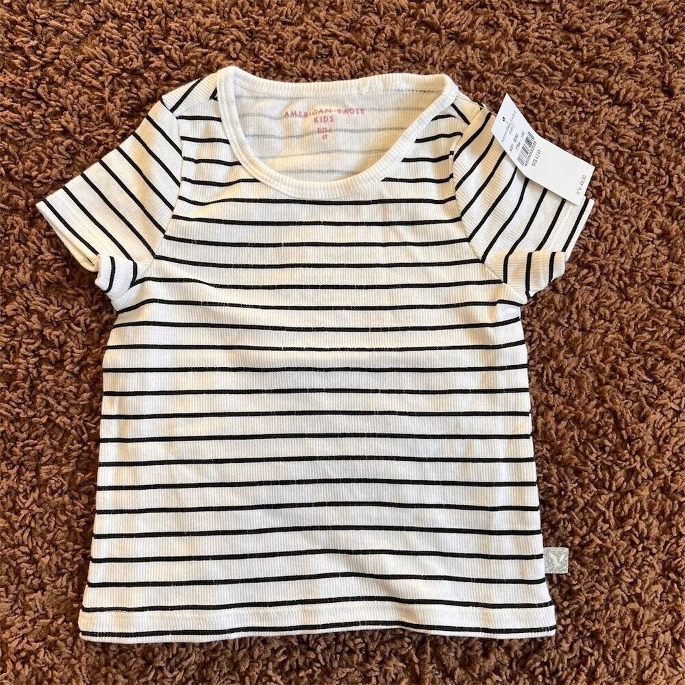 American Eagle Girls Striped Tee Size 4T Black & White Short Sleeve NWT